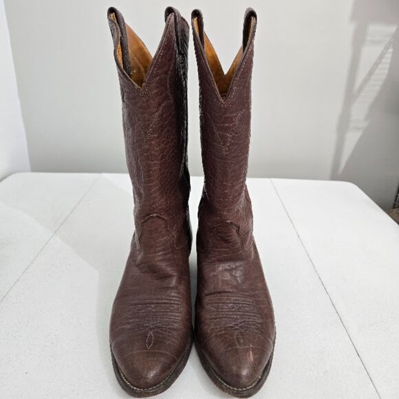 Vintage Nocona Mens Brown Leather Cowboy Boots Sz 9.5 2E Pebbled Ranch Barn 6227 main image 7